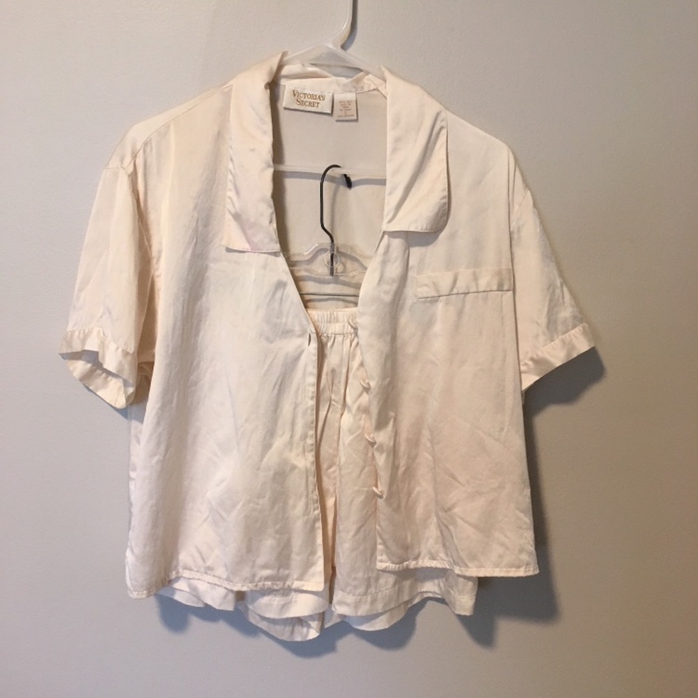 Vintage Silk Sleepwear Cami Set Blouse and Shorts Victoria’s Secret Cream